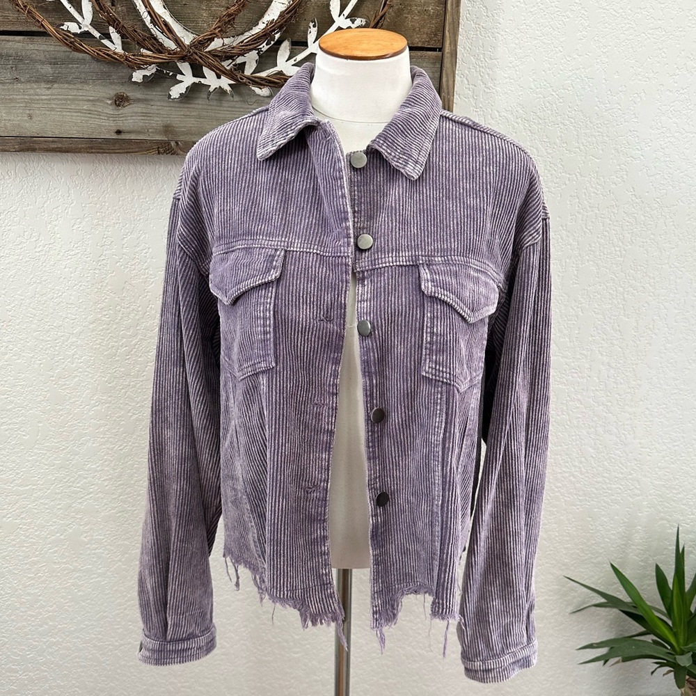 POL boutique purple corduroy distressed cotton jean jacket size M